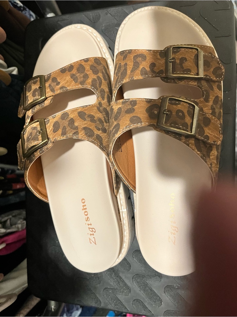 Zigi Soho Leopard-Print Double Buckle Slide Sandals - Brown